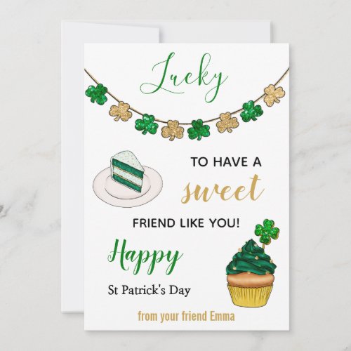 St Patrick day glitter lucky friend coworker funny Holiday Card