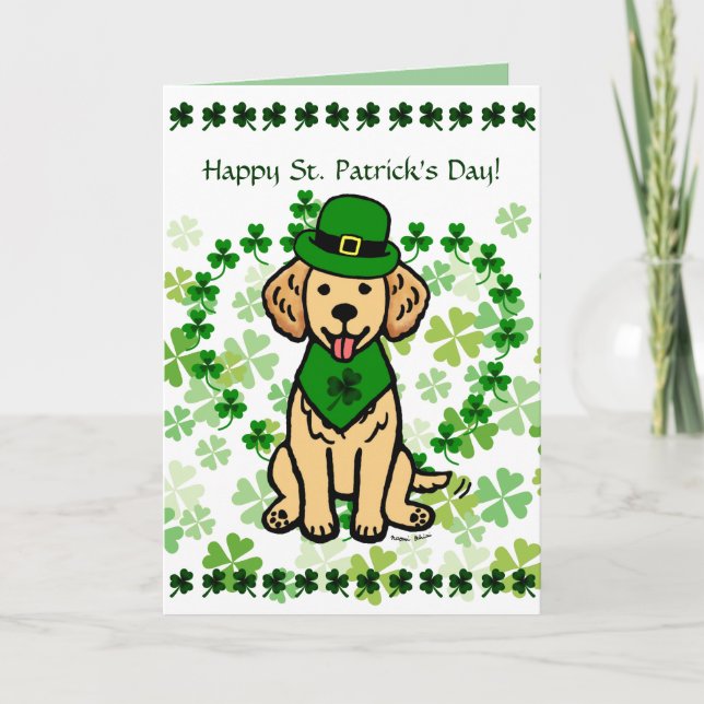 St. Patrick Day Golden Retriever Cartoon Card (Front)