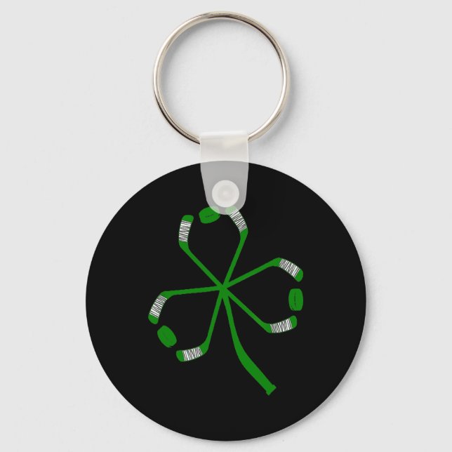 St Patrick Day Ice Hockey Sticks Shamrock Green Co Keychain (Front)