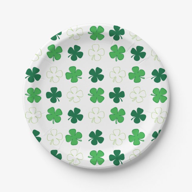 St. Patrick Day Irish Green Shamrocks Paper Plates (Front)