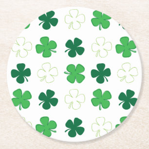 St. Patrick Day Irish Green Shamrocks Round Paper Coaster