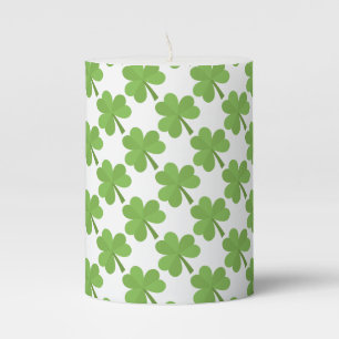 St. Patrick Day Irish Shamrock Clovers Green Pillar Candle