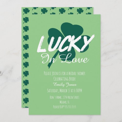St Patrick Day Lucky In Love Green Bridal Shower  Invitation