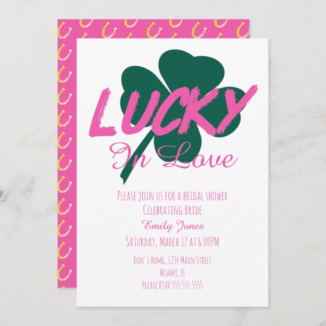 St Patrick Day Lucky Pink Bridal Shower Invitation (Front/Back)
