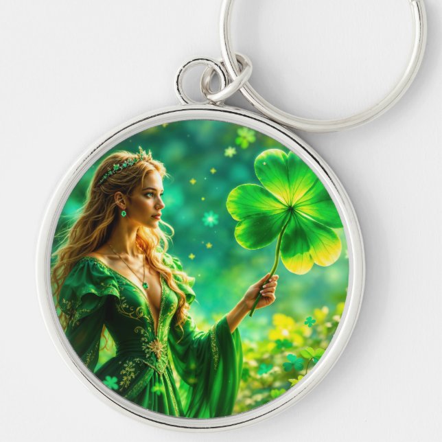 St Patrick Day mystical princess clover magic Keychain (Front)