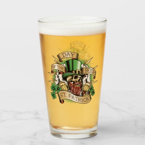 St Patrick Day of the Beer Skull Leprechaun Glass
