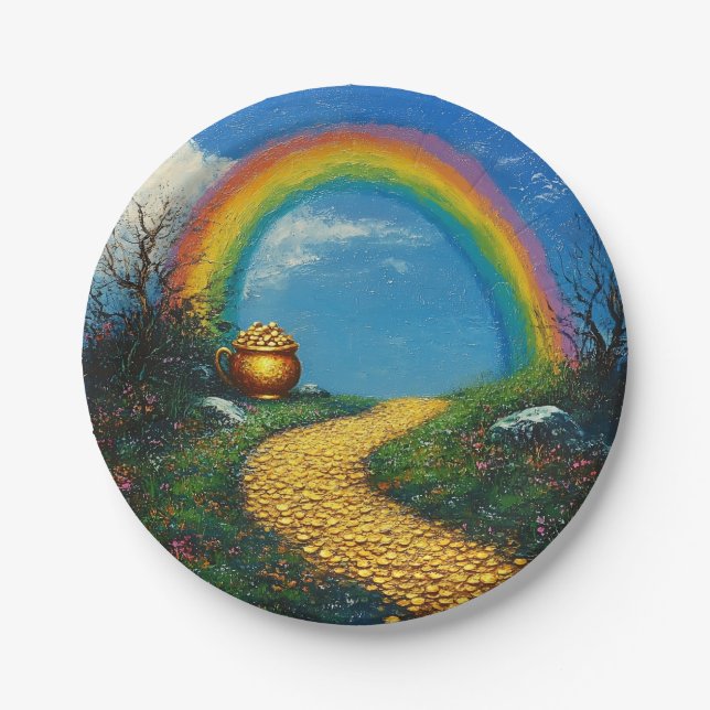 St. Patrick Day Rainbow & Pot of Gold Any Age Paper Plates (Front)