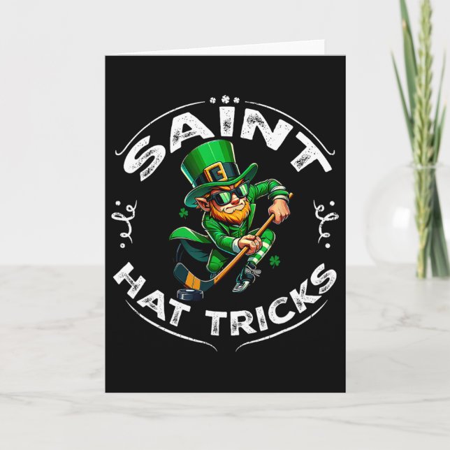 St Patrick Day Saint Hat Trick Funny Hockey Boy Ki Card (Front)