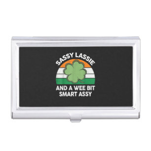 St Patrick Day Sassy Lassie Funny Shamrock Irish Business Card Case