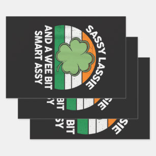 St Patrick Day Sassy Lassie Funny Shamrock Irish Wrapping Paper Sheets