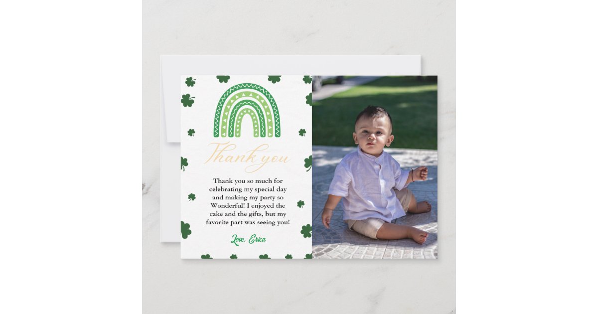 St Patrick day Shamrock Birthday Thank You Card | Zazzle