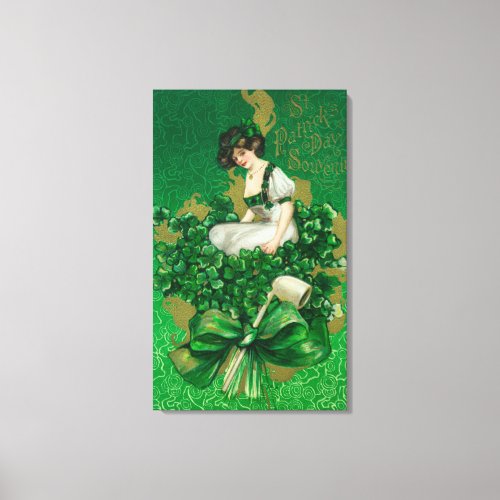 St Patrick Day Souvenir Woman on Clover Scene Canvas Print