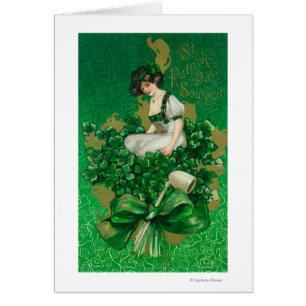 St. Patrick Day Souvenir Woman on Clover Scene Cards
