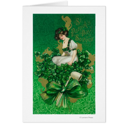 St. Patrick Day Souvenir Woman on Clover Scene Cards (Front)