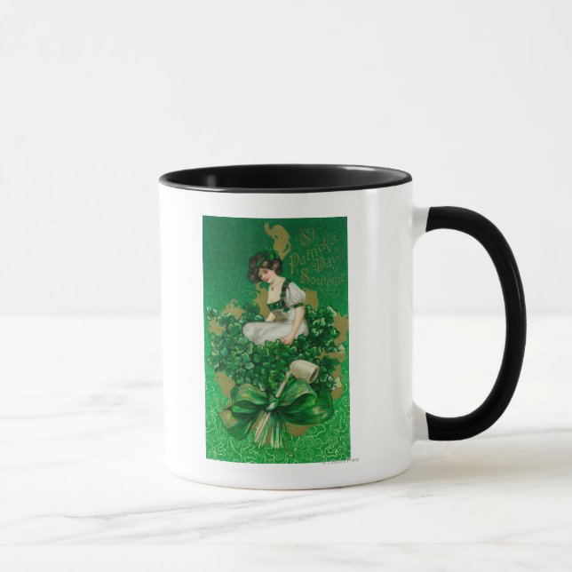 St. Patrick Day Souvenir Woman on Clover Scene Mug (Right)