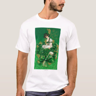 St. Patrick Day Souvenir Woman on Clover Scene T-Shirt