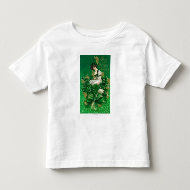 St. Patrick Day Souvenir Woman on Clover Scene Toddler T-shirt (Front)
