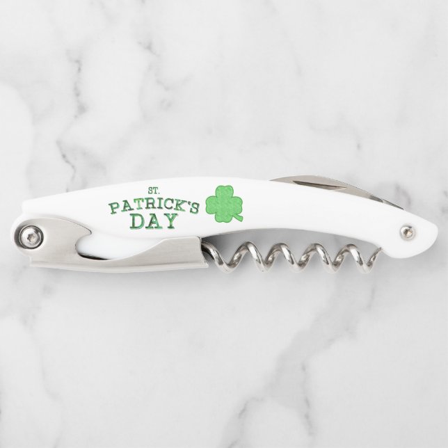 St. Patrick Day Text And Clover Waiter's Corkscrew (Front)