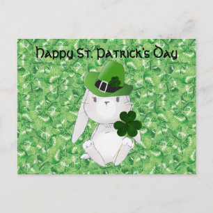 St. Patrick' Day with Irish Bunny, shamrock bg Postcard