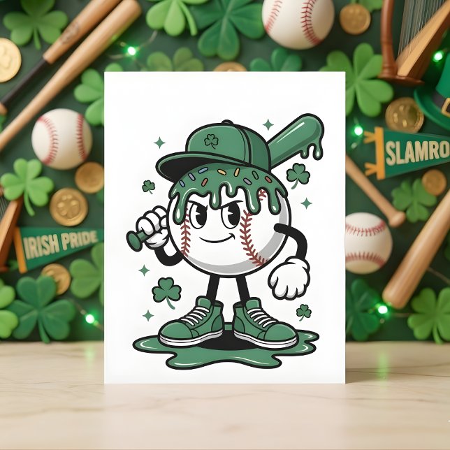 St Patrick Days Baseball Lucky Shamrock Holiday Card (Creator Uploaded)