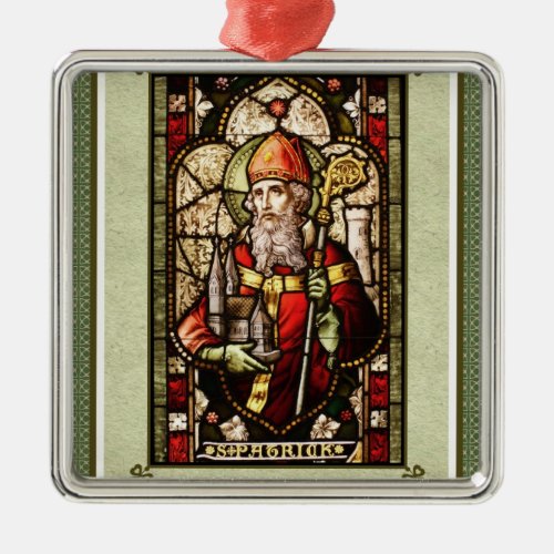 St Patrick Digital Art Square Silver Ornament