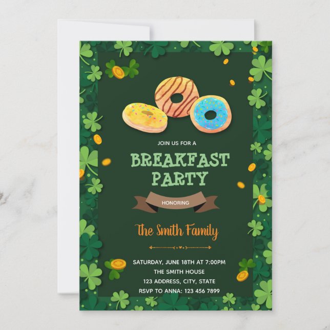 St Patrick donut breakfast theme Invitation (Front)