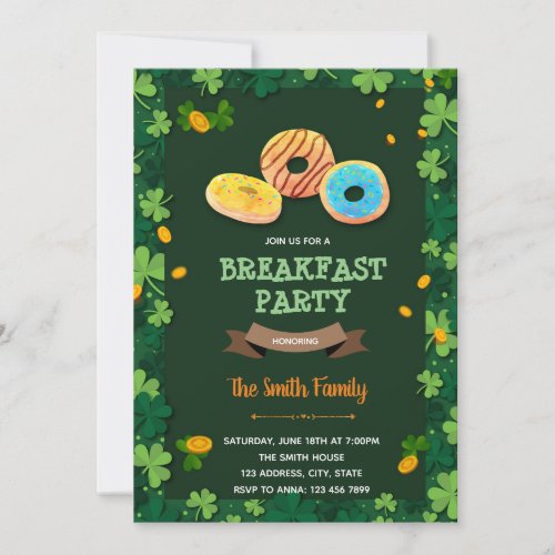 St Patrick donut breakfast theme Invitation