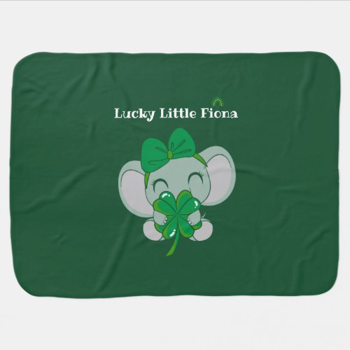 St Patrick Elephant Green Clover Rainbow Birthday  Baby Blanket