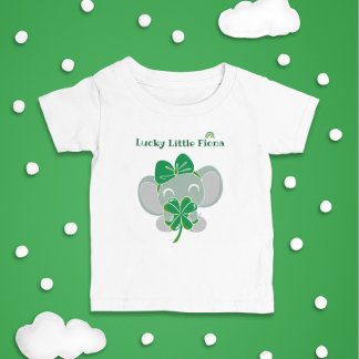 St Patrick Elephant Green Clover Rainbow Birthday Baby T-Shirt