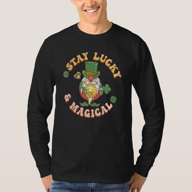 St Patrick Gnome Holding A Gold Coin Stay Lucky &  T-Shirt (Front)