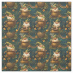 St. Patrick Gnome Pot Gold 4 Leaf Clover Pattern Fabric