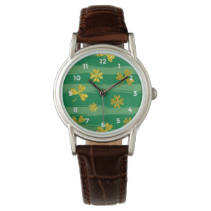 St Patrick Golden shamrock green stripes pattern Watch