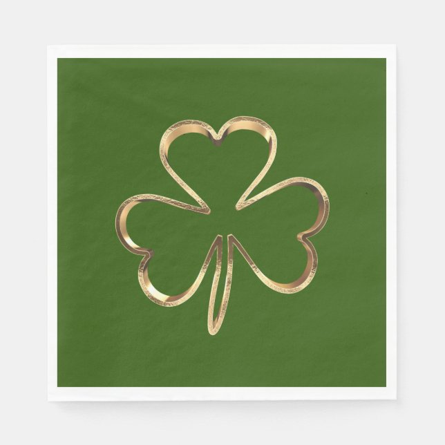 St. Patrick Green and Gold Irish Clover Shamrock Napkins (Front)