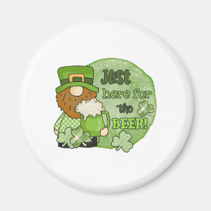 St. Patrick Green Gnome   Just Here For The Beer Magnet