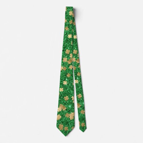 St Patrick Green Gold Clover Shamrock Confetti Fun Neck Tie