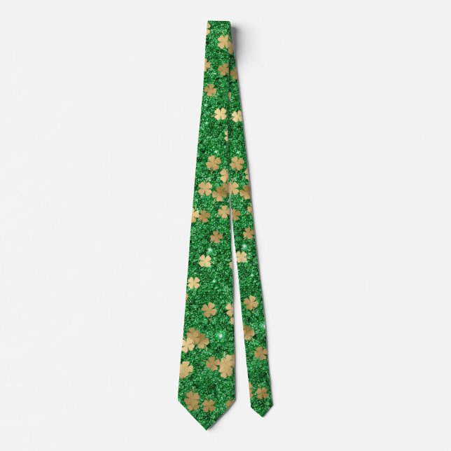 St Patrick Green Gold Clover Shamrock Confetti Fun Neck Tie (Front)