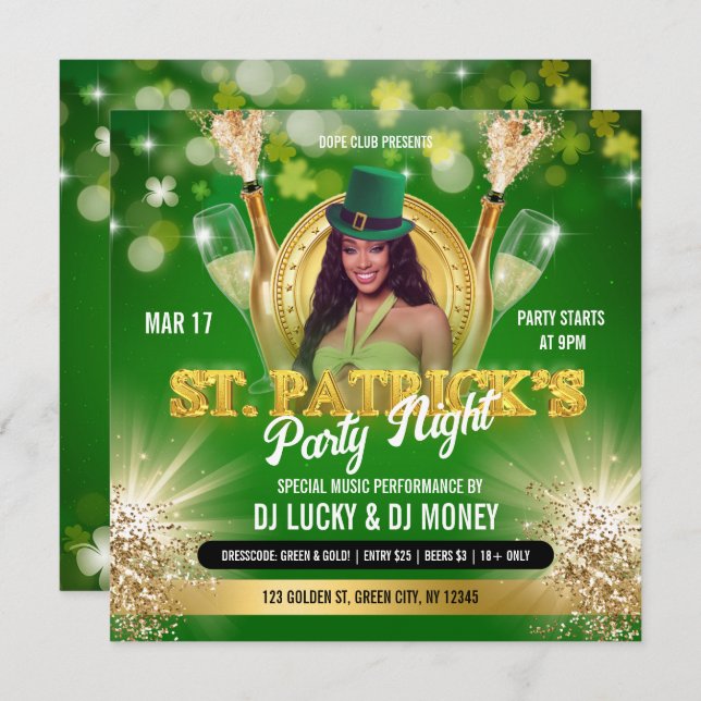 St Patrick Green Gold Party Flyer Invitation (Front/Back)