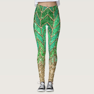 St Patrick Green Gradient Sparkle Glitter Gold Fun Leggings