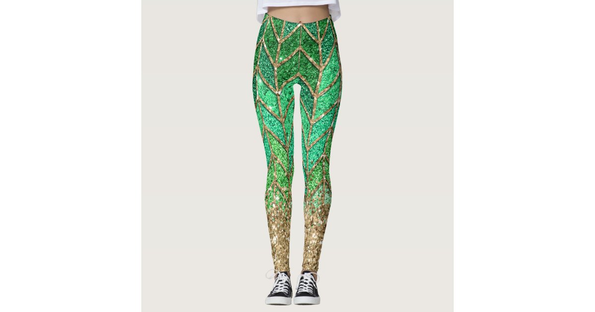 Women's Green Sparkle Leggings & Tights