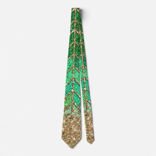 St Patrick Green Gradient Sparkle Glitter Gold Fun Neck Tie
