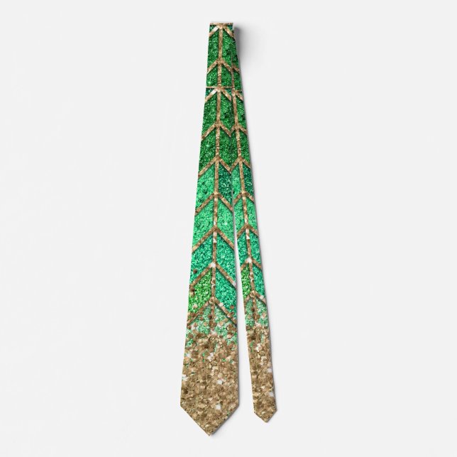 St Patrick Green Gradient Sparkle Glitter Gold Fun Neck Tie (Front)