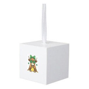 St Patrick Highland Cow Pot of Gold Vintage Art_1 Cube Ornament