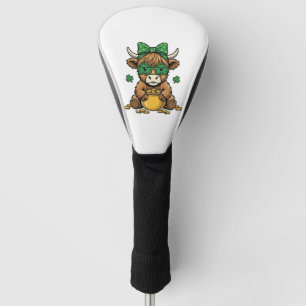 St Patrick Highland Cow Pot of Gold Vintage Art_1 Golf Head Cover