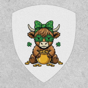 St Patrick Highland Cow Pot of Gold Vintage Art_1 Patch