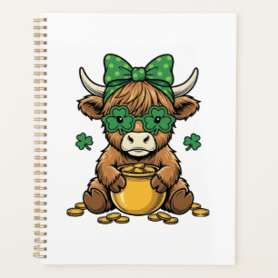 St Patrick Highland Cow Pot of Gold Vintage Art_1 Planner