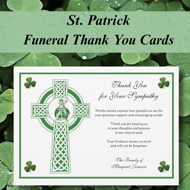 St. Patrick Irish Cross Shamrocks Condolence  Thank You Card (Creator Uploaded)