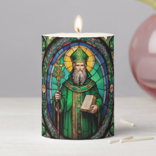 St Patrick Irish Patron Saint Stained Glass Pillar Candle