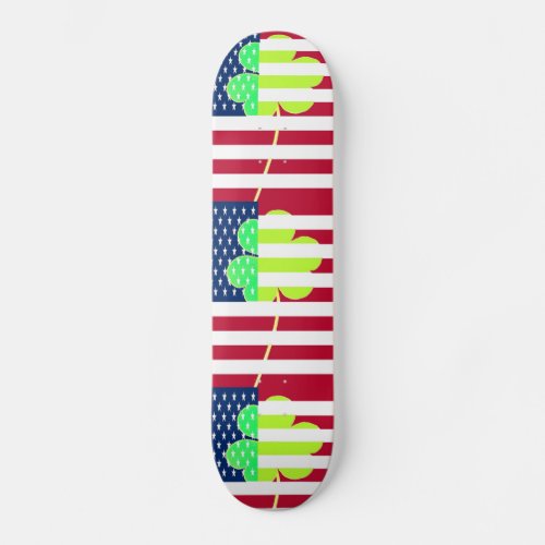 St Patrick Irish Shamrock Clover American Flag Skateboard