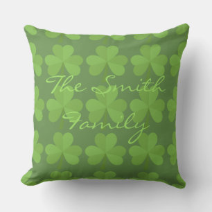 St. Patrick Irish Shamrock Clovers Green Pattern Throw Pillow