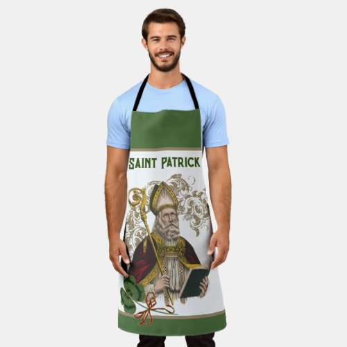 St Patrick Irish Shamrocks Green Gold Catholic  Apron